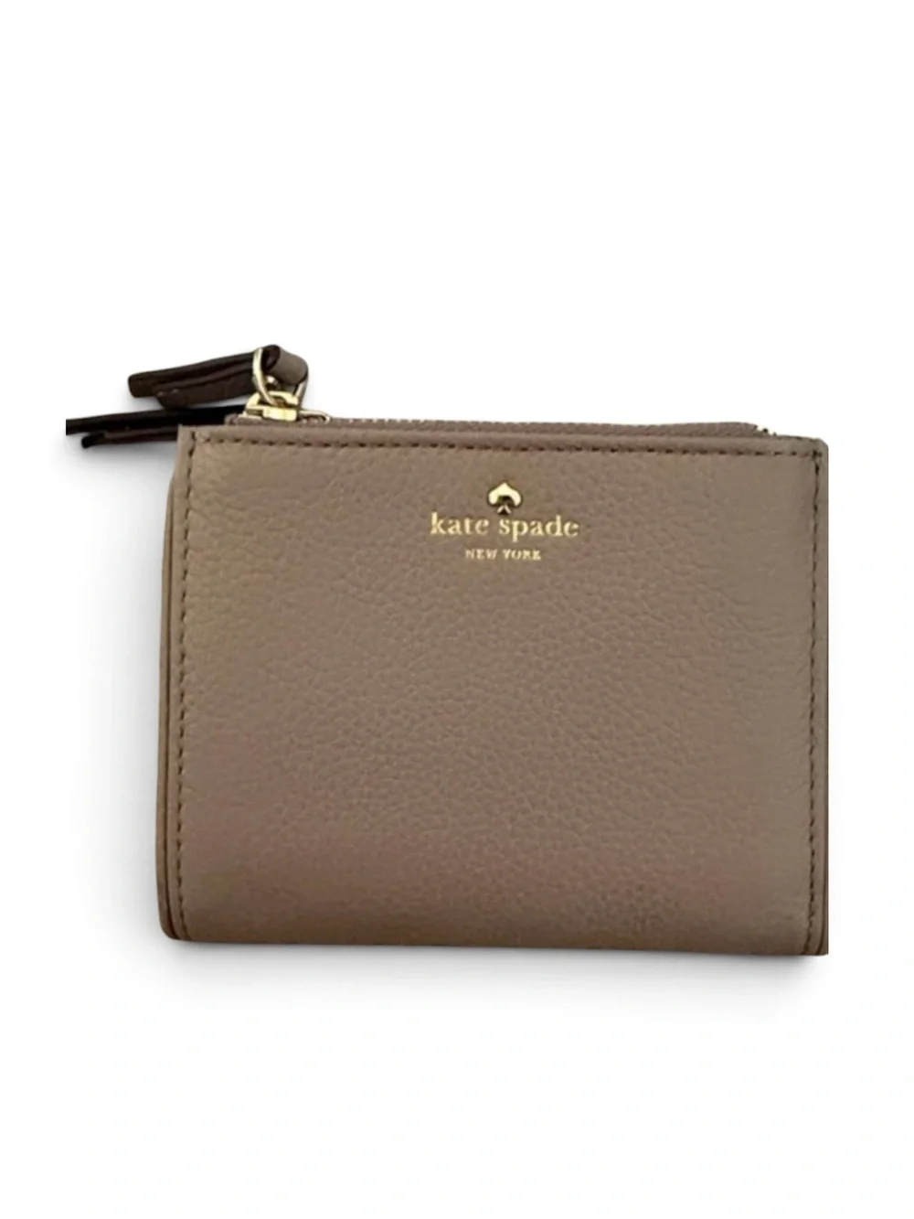 kate spade Taupe Leather Zip Compact Wallet